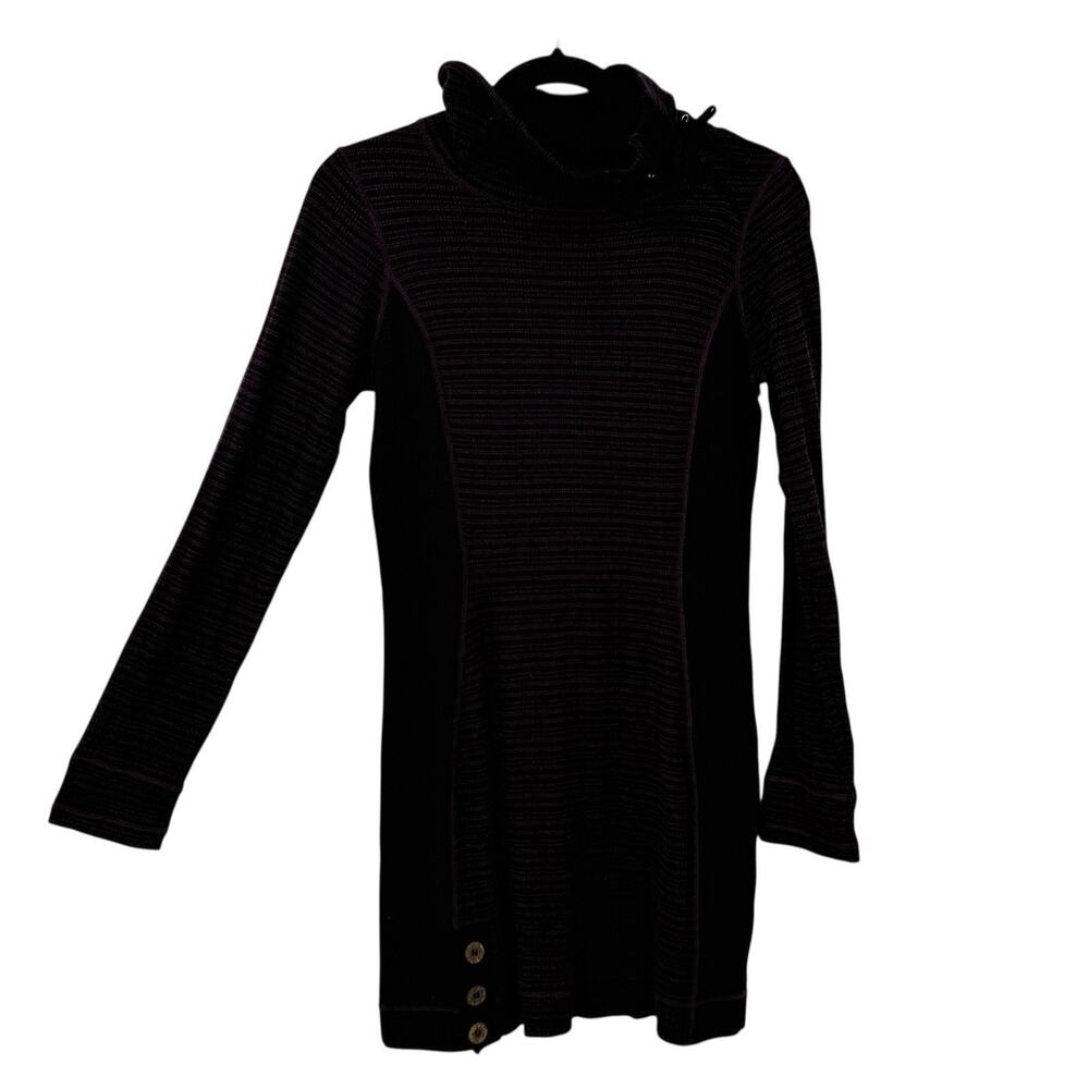prAna Kelland Sweater Dress Small Eggplant Stripe Wool Blend Mockneck Gorpcore